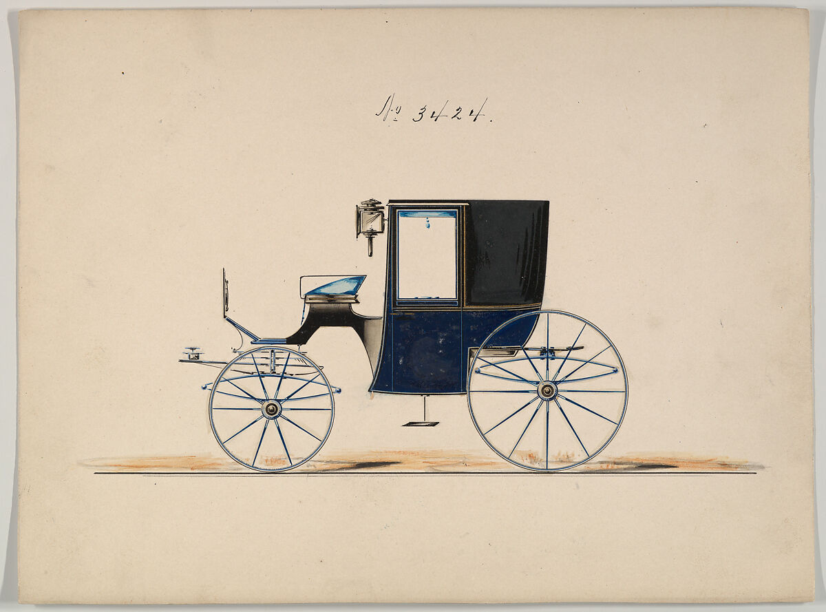 Design for Brougham, no. 3424, Brewster &amp; Co. (American, New York), Pen and black ink, watercolor and gouache with gum arabic and metallic ink 