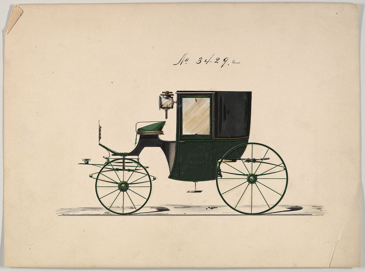 Design for Brougham, no. 3429a, Brewster &amp; Co. (American, New York), Pen and black ink, watercolor and gouache with gum arabic and metallic ink 