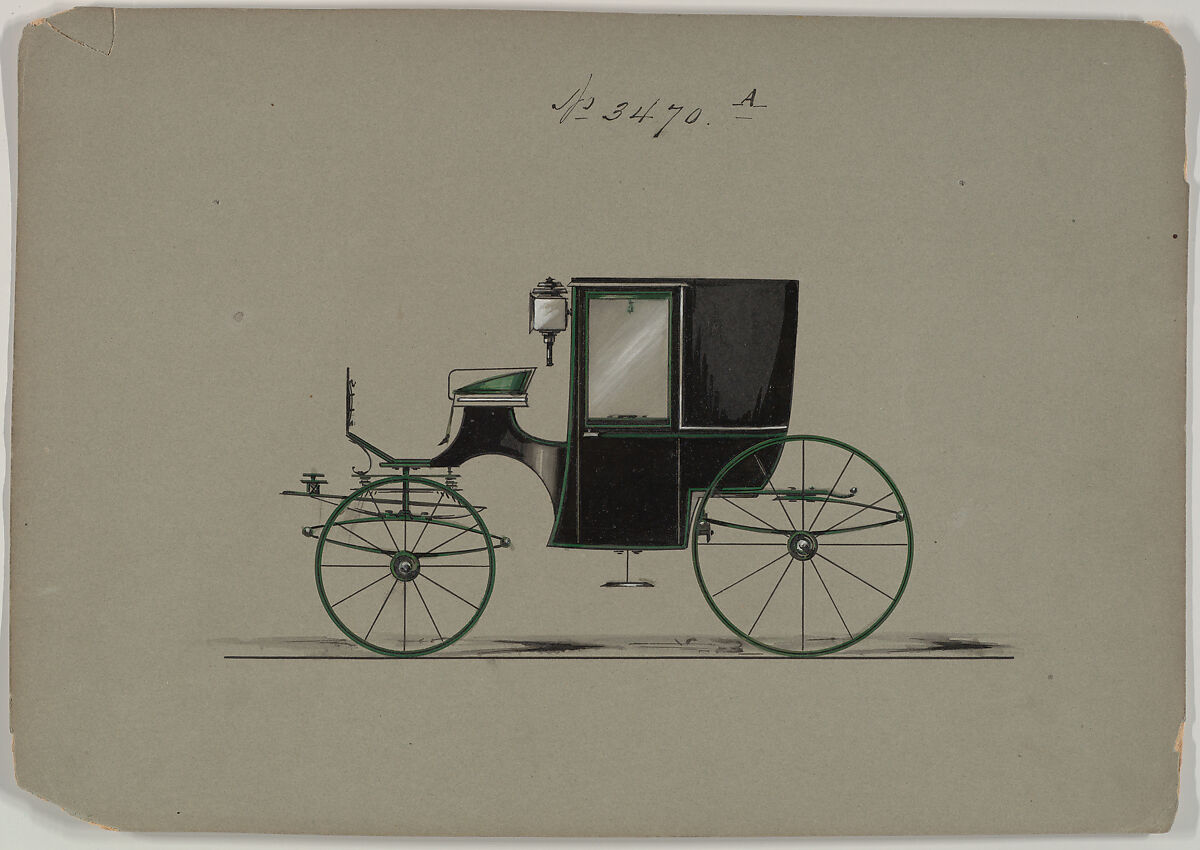 Design for Brougham, no. 3470a, Brewster &amp; Co. (American, New York), Pen and black ink, watercolor and gouache with gum arabic 