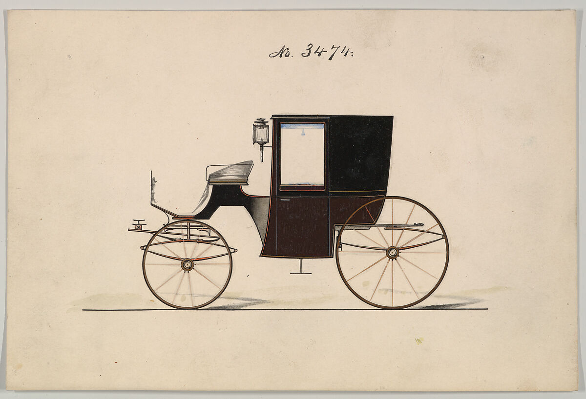 Design for Brougham, no. 3474, Brewster &amp; Co. (American, New York), Pen and black ink, watercolor and gouache with gum arabic 