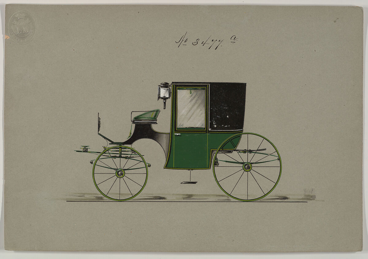 Design for Brougham, no. 3477a, Brewster &amp; Co. (American, New York), Pen and black ink, watercolor and gouache with gum arabic 