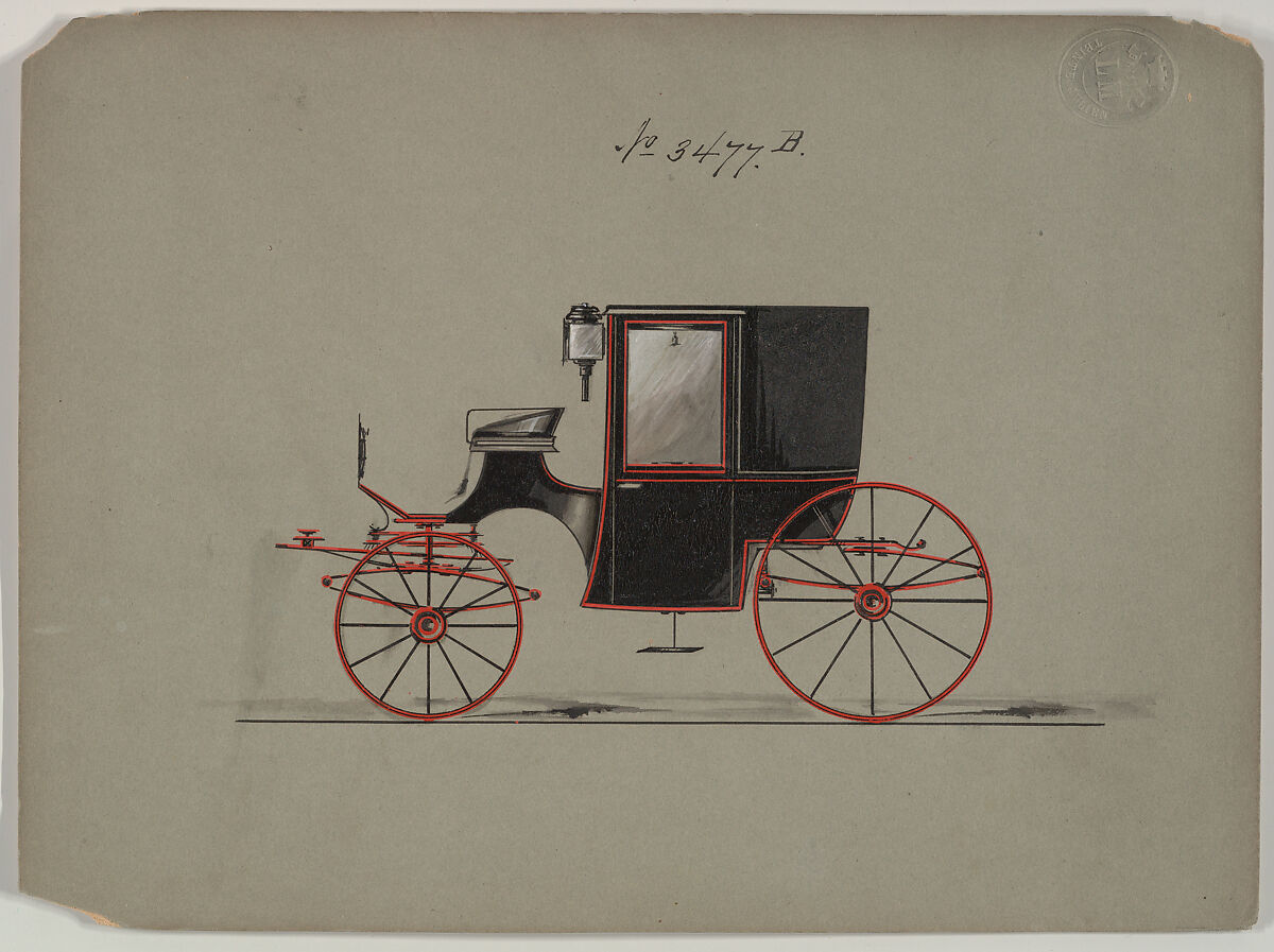 Design for Brougham, no. 3477b, Brewster &amp; Co. (American, New York), Pen and black ink, watercolor and gouache, with gum arabic 