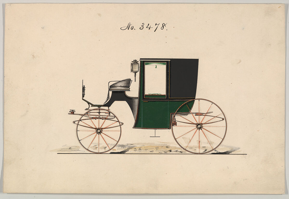 Brougham #3478, Brewster & Co.  American, pen and black ink, watercolor and gouache with gum arabic