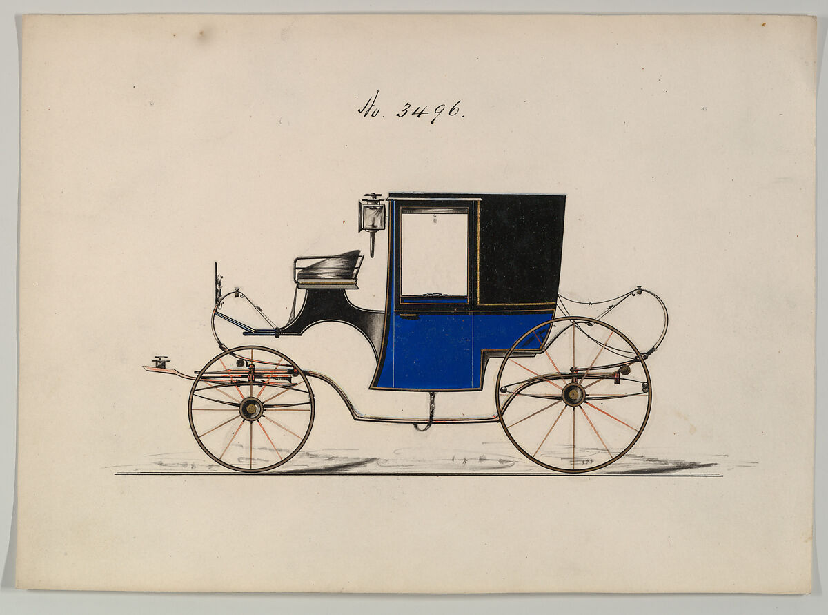 Design for Brougham, no. 3496, Brewster &amp; Co. (American, New York), Pen and black ink, watercolor and gouache with gum arabic and metallic ink 