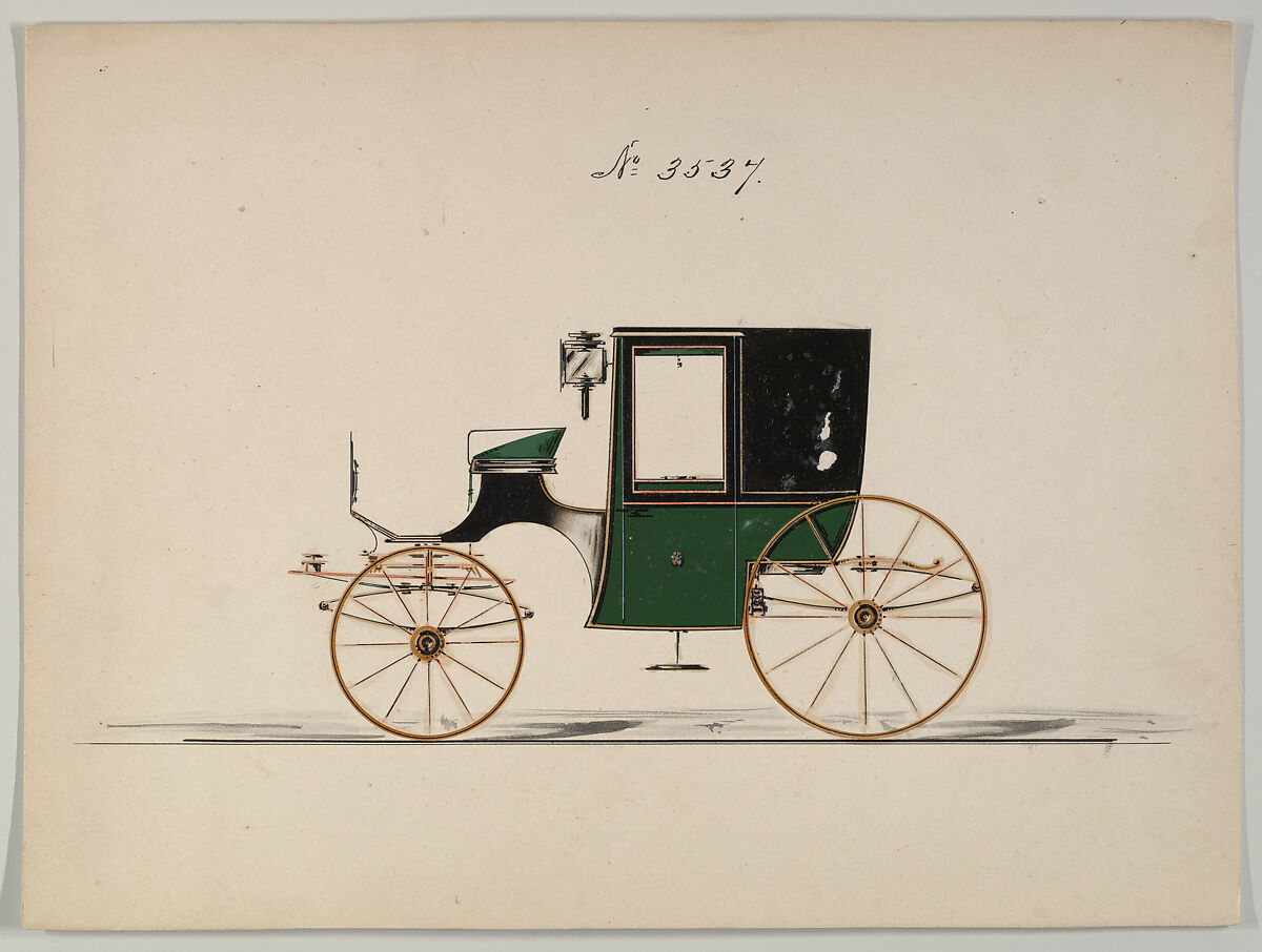 Design for Brougham, no. 3537, Manufactured by Brewster &amp; Co. (American, New York), pen and black ink, watercolor and gouache, with gum arabic 
