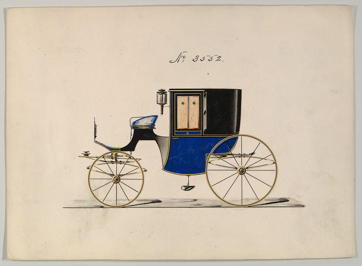 Design for Brougham, no. 3552, Brewster &amp; Co. (American, New York), Pen and black ink, watercolor and gouache with gum Arabic and metallic ink 