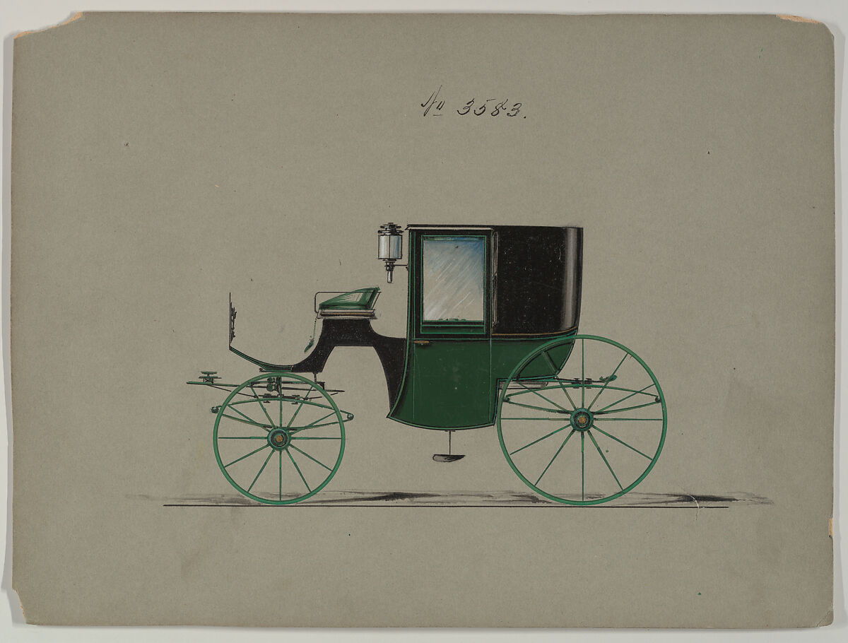 Design for Brougham, no. 3583, Brewster &amp; Co. (American, New York), Pen and black ink, watercolor and gouache 