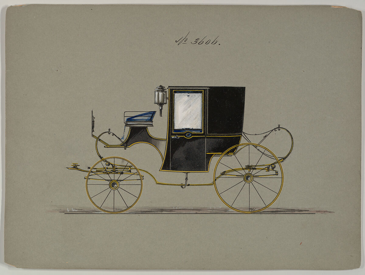 Design for Brougham, no. 3606, Brewster &amp; Co. (American, New York), Pen and black ink, watercolor and gouache with gum arabic 