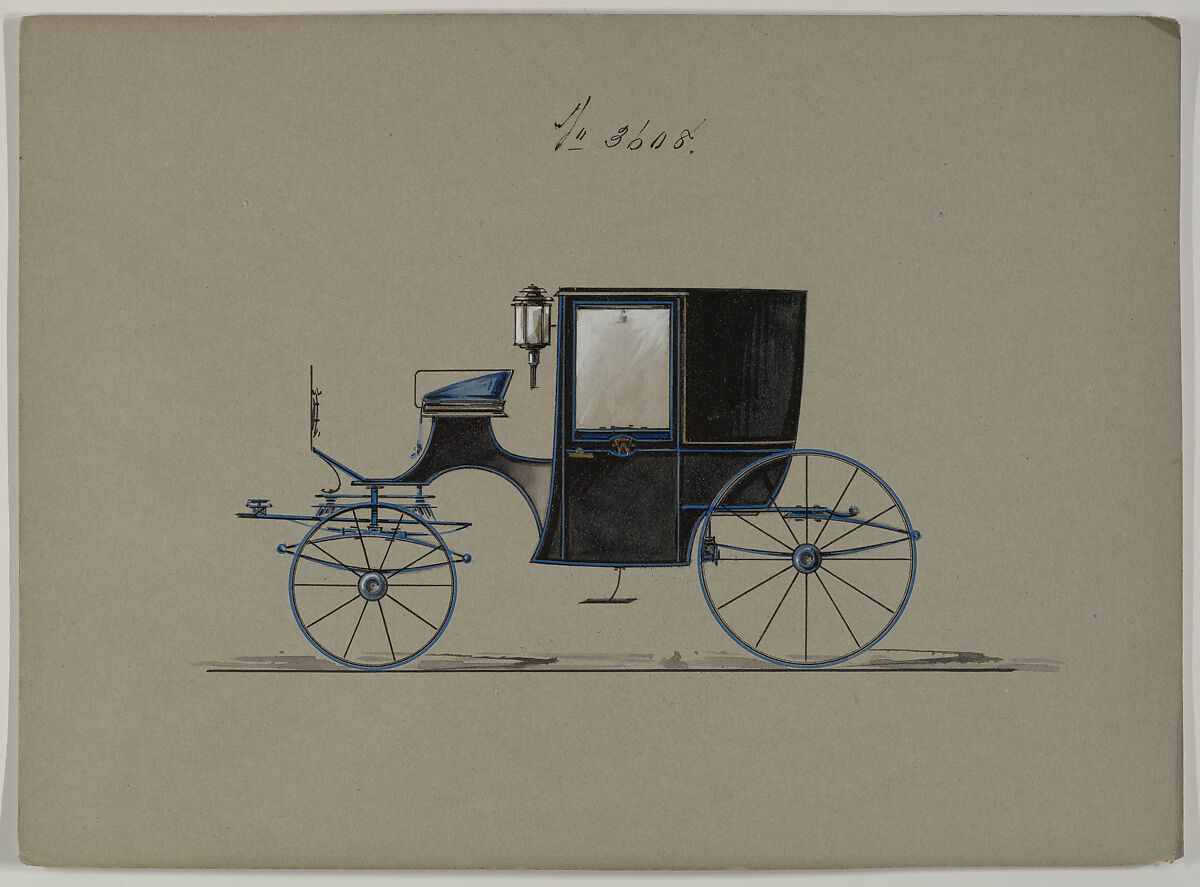 Design for Brougham, no. 3608, Brewster &amp; Co. (American, New York), pen and black ink, watercolor and gouache with gum arabic and metallic ink 