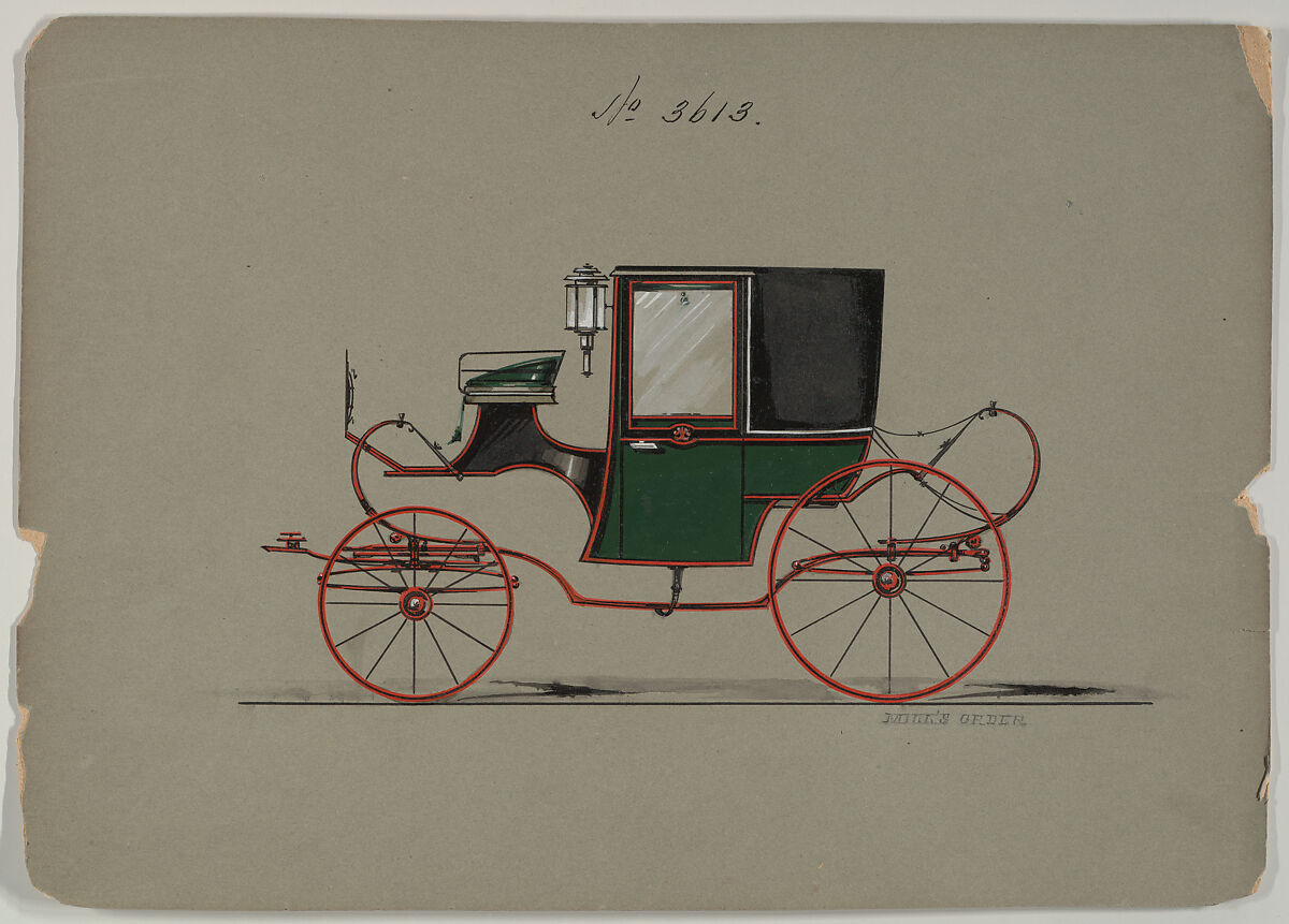 Design for Brougham, no. 3613, Brewster &amp; Co. (American, New York), Pen and black ink, watercolor and gouache with gum arabic 