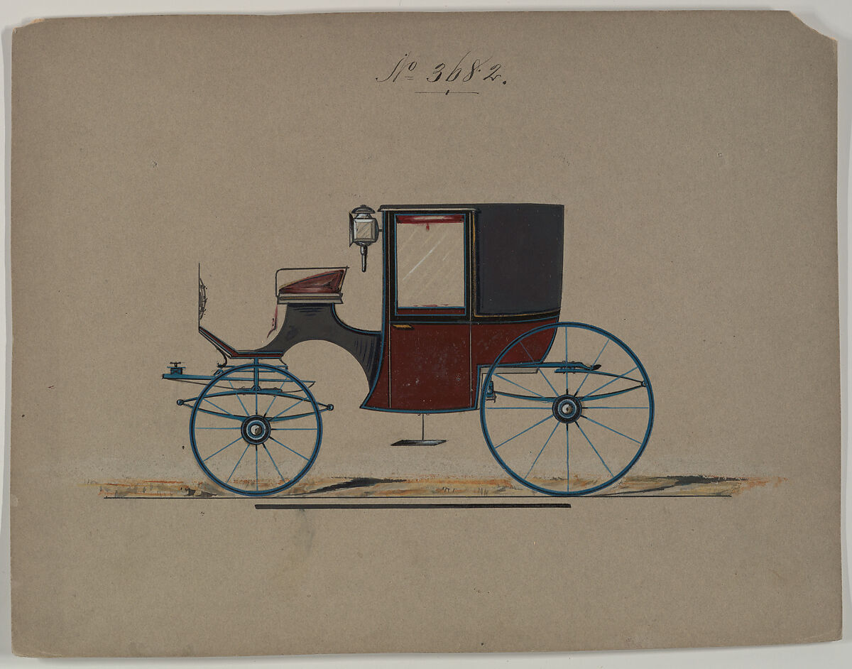 Design for Brougham, no. 3682, Brewster &amp; Co. (American, New York), Pen and black ink, watercolor and gouache with gum arabic and metallic ink 
