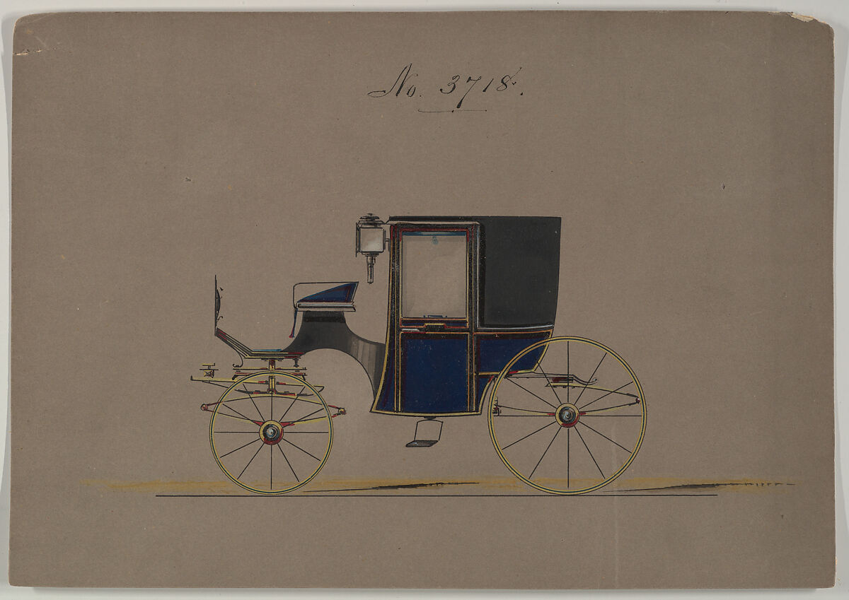 Design for Brougham, no. 3718, Brewster &amp; Co. (American, New York), Pen and black ink, watercolor and gouache with gum arabic 