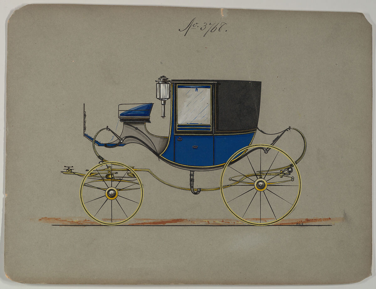 Design for Brougham, no. 3768, Brewster &amp; Co. (American, New York), Pen and black ink, watercolor and gouache  with gum arabic and metallic ink 