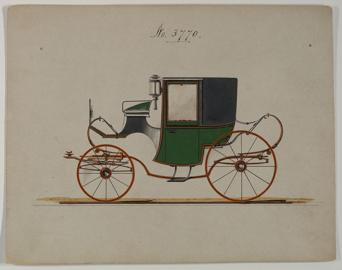 Design for Brougham, no. 3770, Brewster &amp; Co. (American, New York), pen and black ink, watercolor and gouache with gum arabic 