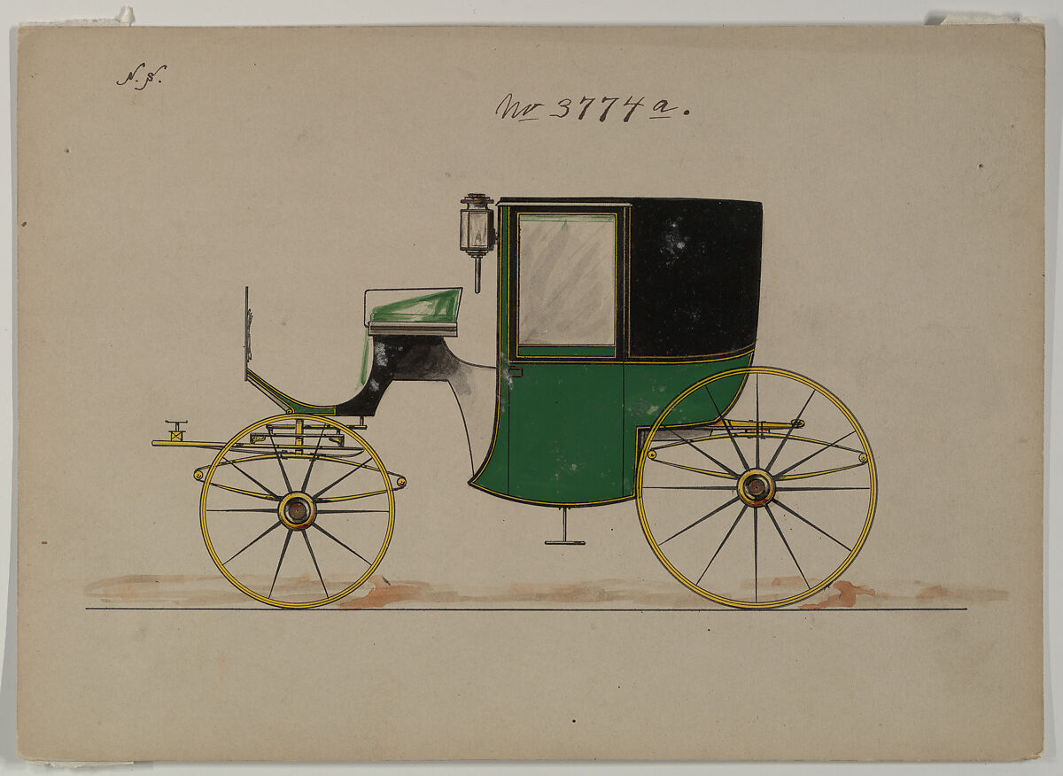 Design for Brougham, no. 3774a, Brewster &amp; Co. (American, New York), Pen and black ink, watercolor and gouache with gum arabic 