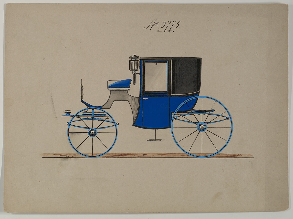 Design for Brougham, no. 3775, Brewster &amp; Co. (American, New York), Pen and black ink, watercolor and gouache with gum arabic 