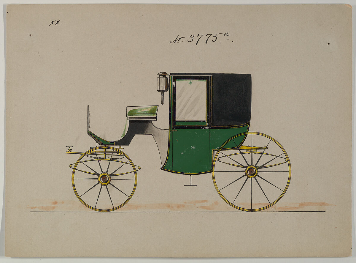 Design for Brougham, no. 3775a, Brewster &amp; Co. (American, New York), Pen and black ink, watercolor and gouache with gum arabic and metallic ink 
