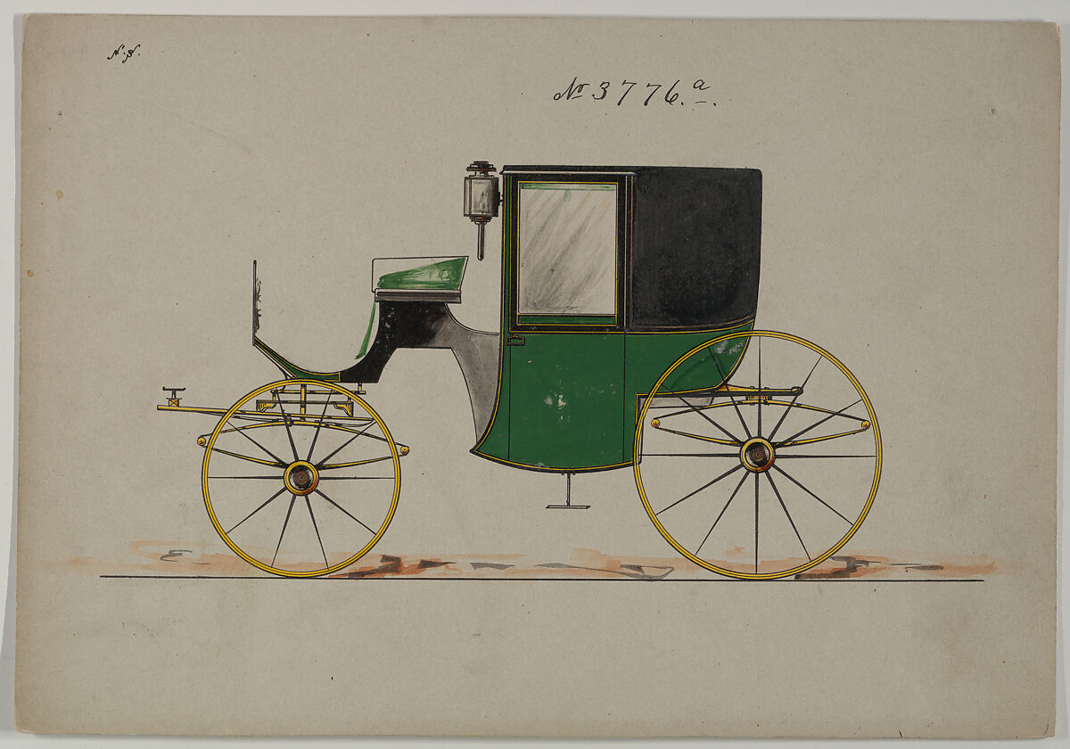 Design for Brougham, no. 3776a, Brewster &amp; Co. (American, New York), Pen and black ink, watercolor and gouache with gum arabic 