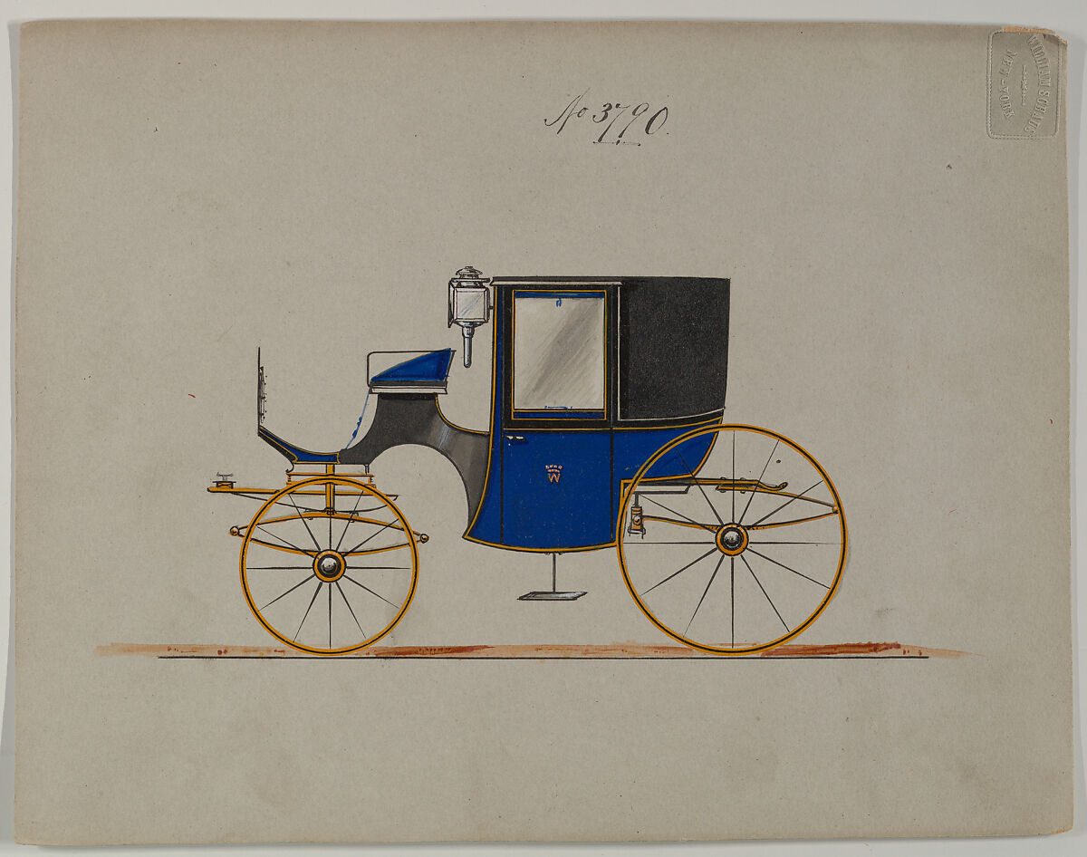 Design for Brougham, no. 3790, Brewster &amp; Co. (American, New York), Pen and black ink, watercolor and gouache with gum arabic 