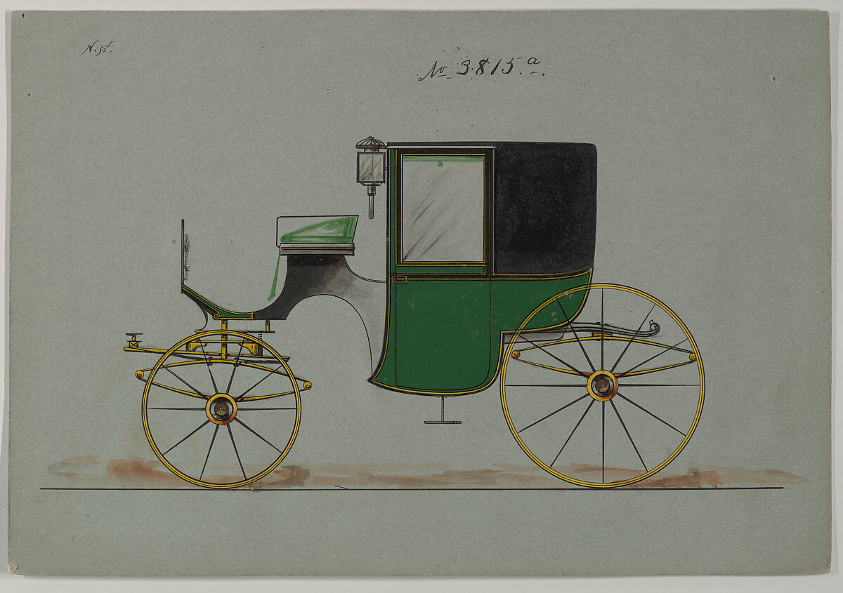 Design for Brougham, no. 3815a, Brewster &amp; Co. (American, New York), Pen and black ink, watercolor and gouache with gum arabic and metallic ink 