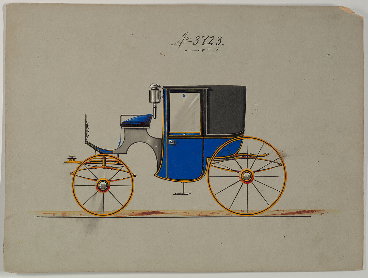 Design for Brougham, no. 3823, Brewster &amp; Co. (American, New York), Pen and black ink, watercolor and gouache with gum arabic 