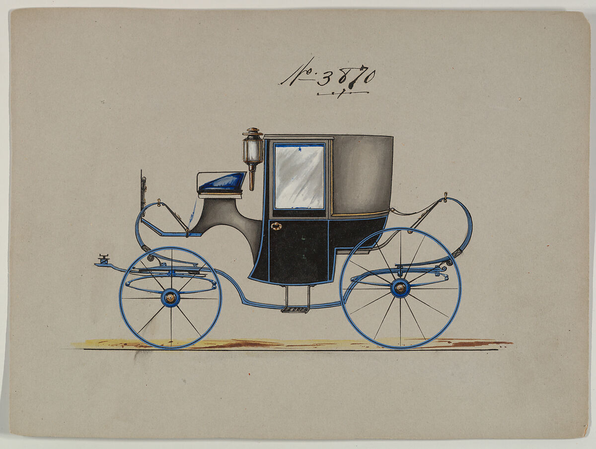 Design for Brougham, no. 3870, Brewster &amp; Co. (American, New York), pen and black ink, watercolor and gouache, with gum arabic and metallic ink 