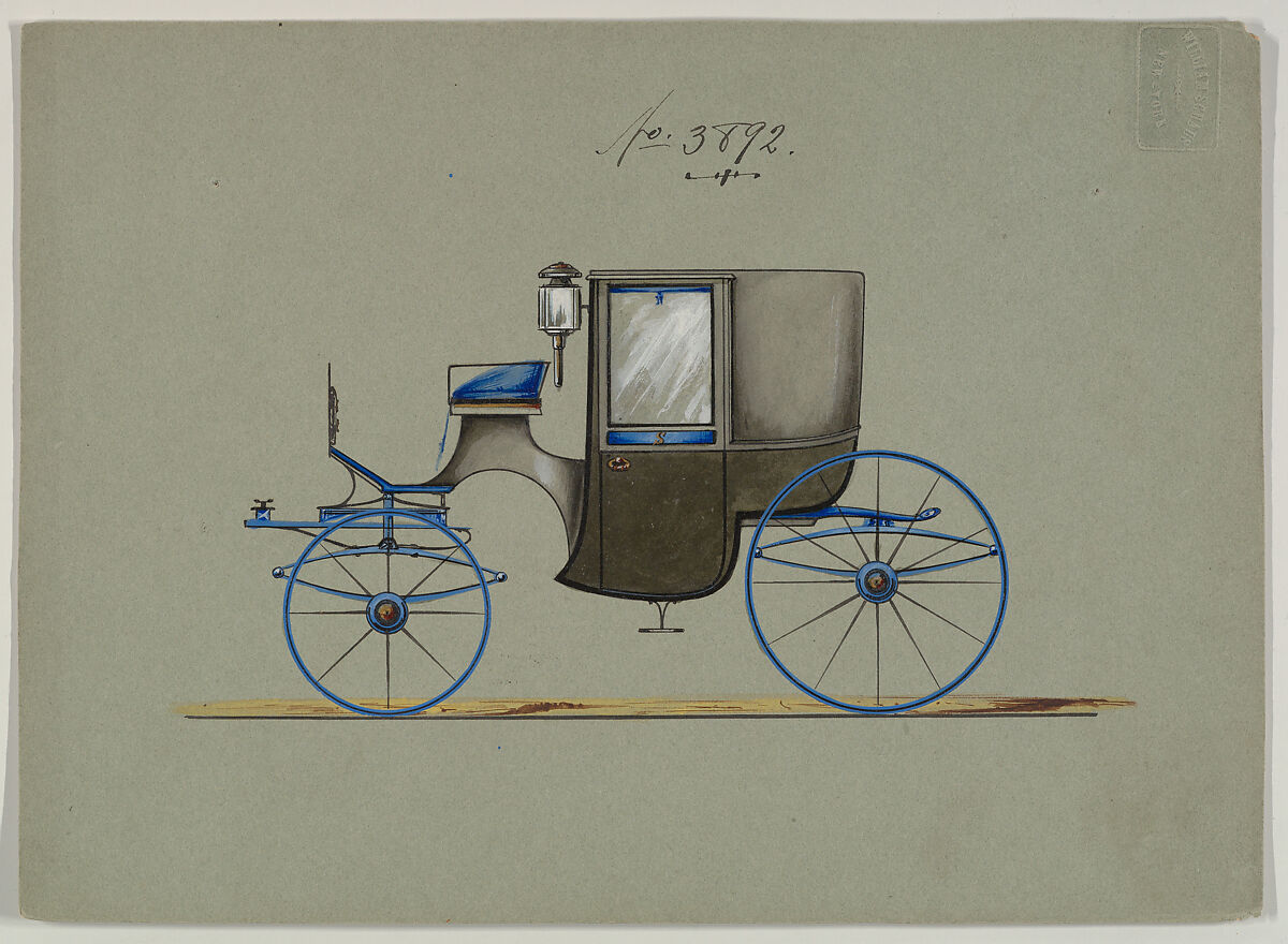 Design for Brougham, no. 3892, Brewster &amp; Co. (American, New York), Pen and black ink, watercolor and gouache with gum arabic and metallic ink. 