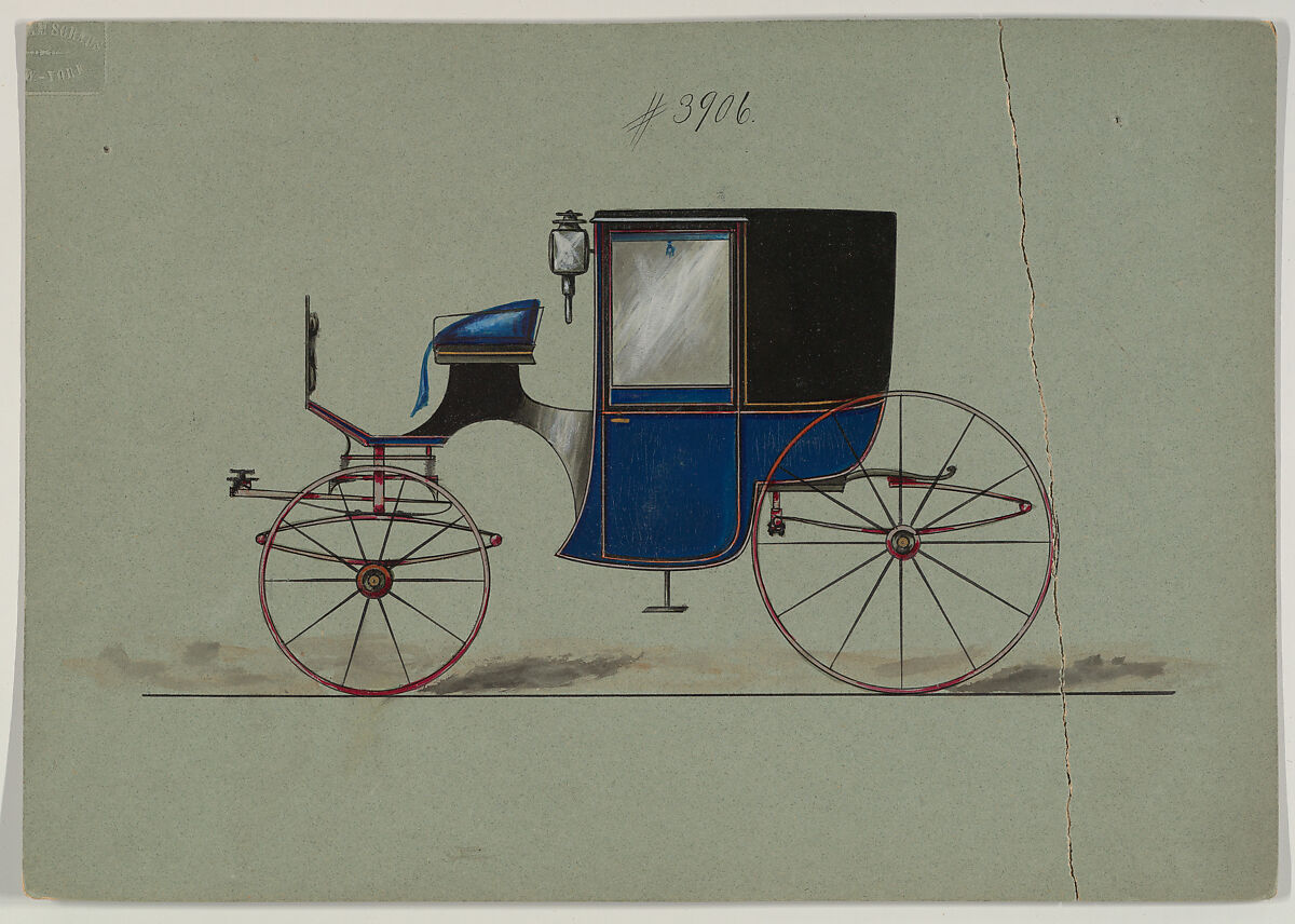 Design for Brougham, no. 3906, Brewster &amp; Co. (American, New York), Pen and black ink and watercolor and gouache and gum arabic 