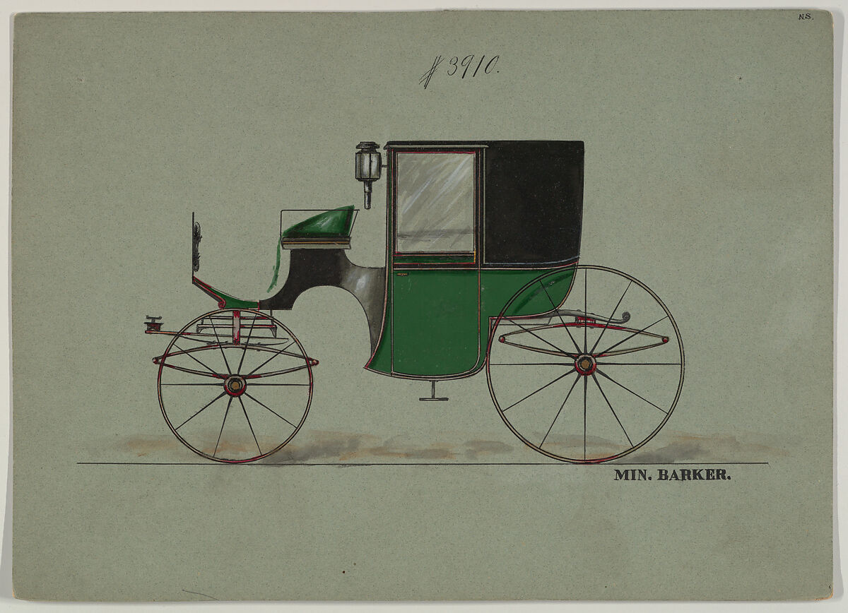 Design for Brougham, no. 3910, Brewster &amp; Co. (American, New York), Pen and black ink, watercolor and gouache with gum arabic and metallic ink 