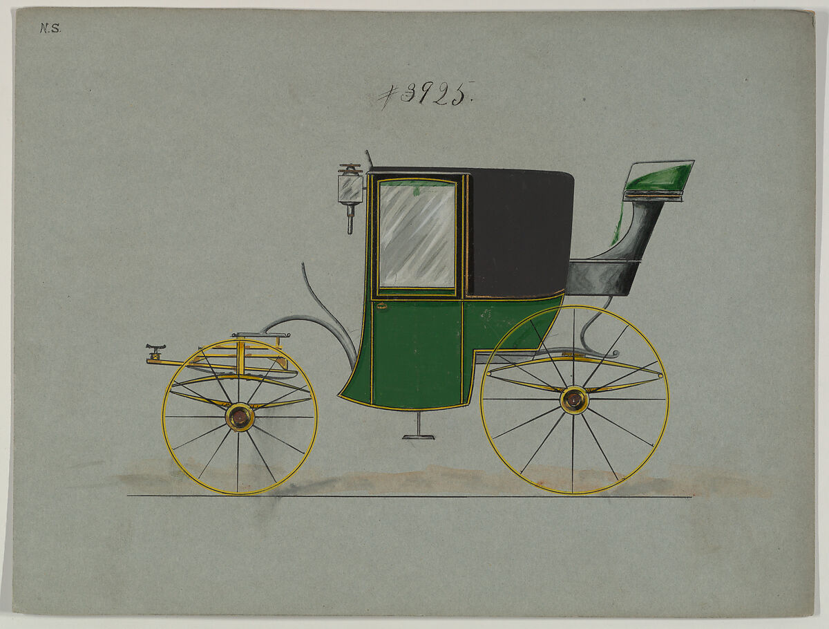 Design for Brougham, no. 3925, Brewster &amp; Co. (American, New York), Pen and black ink, watercolor and gouache with gum arabic and metallic ink 