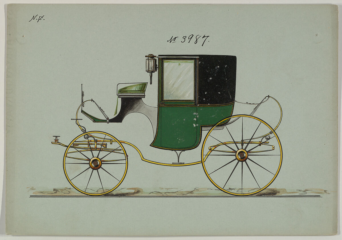 Design for Brougham, no. 3987, Brewster &amp; Co. (American, New York), Pen and black ink, watercolor and gouache with gum arabic 