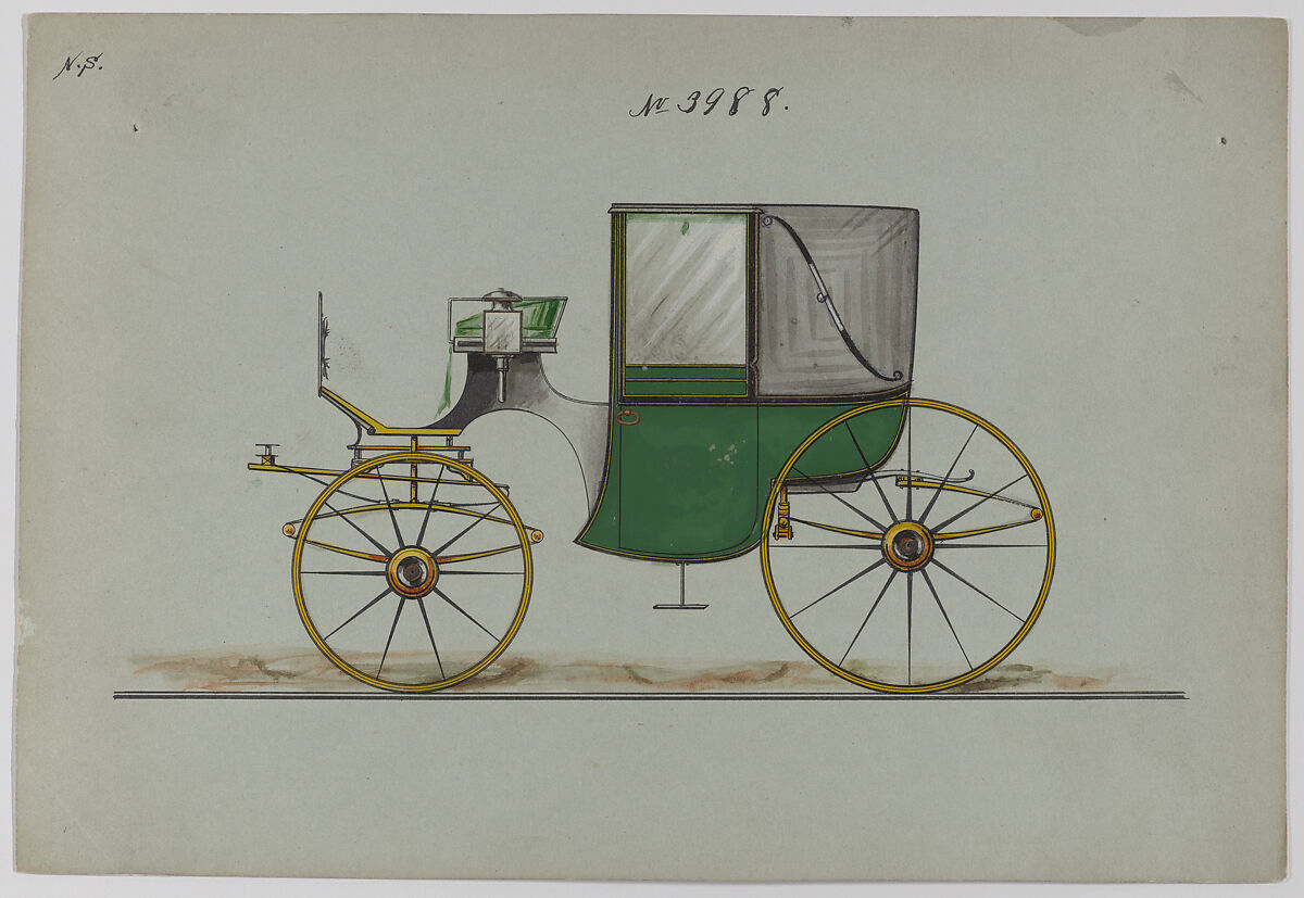 Design for Brougham, no. 3988, Brewster &amp; Co. (American, New York), Pen and black ink, watercolor and gouache with gum arabic 