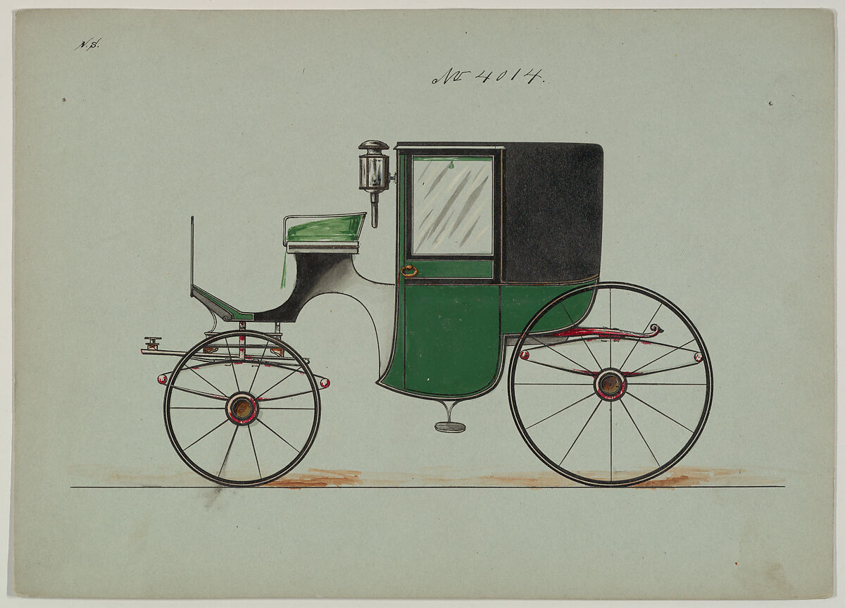 Design for Brougham, no. 4014, Brewster &amp; Co. (American, New York), Pen and black ink, watercolor and gouache with gum arabic and metallic ink 