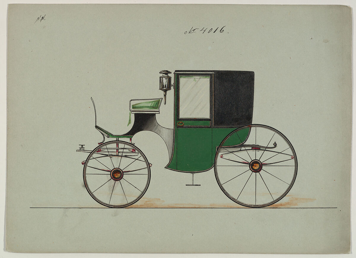 Design for Brougham, no. 4106, Brewster &amp; Co. (American, New York), Pen and black ink, watercolor and gouache with gum arabic and metalic ink 