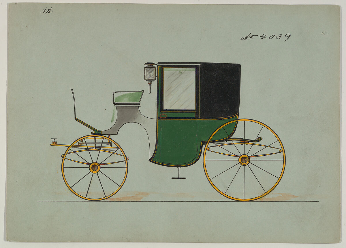 Design for Brougham, no. 4039, Brewster &amp; Co. (American, New York), Pen and black ink, watercolor and gouache with gum arabic and metallic ink 