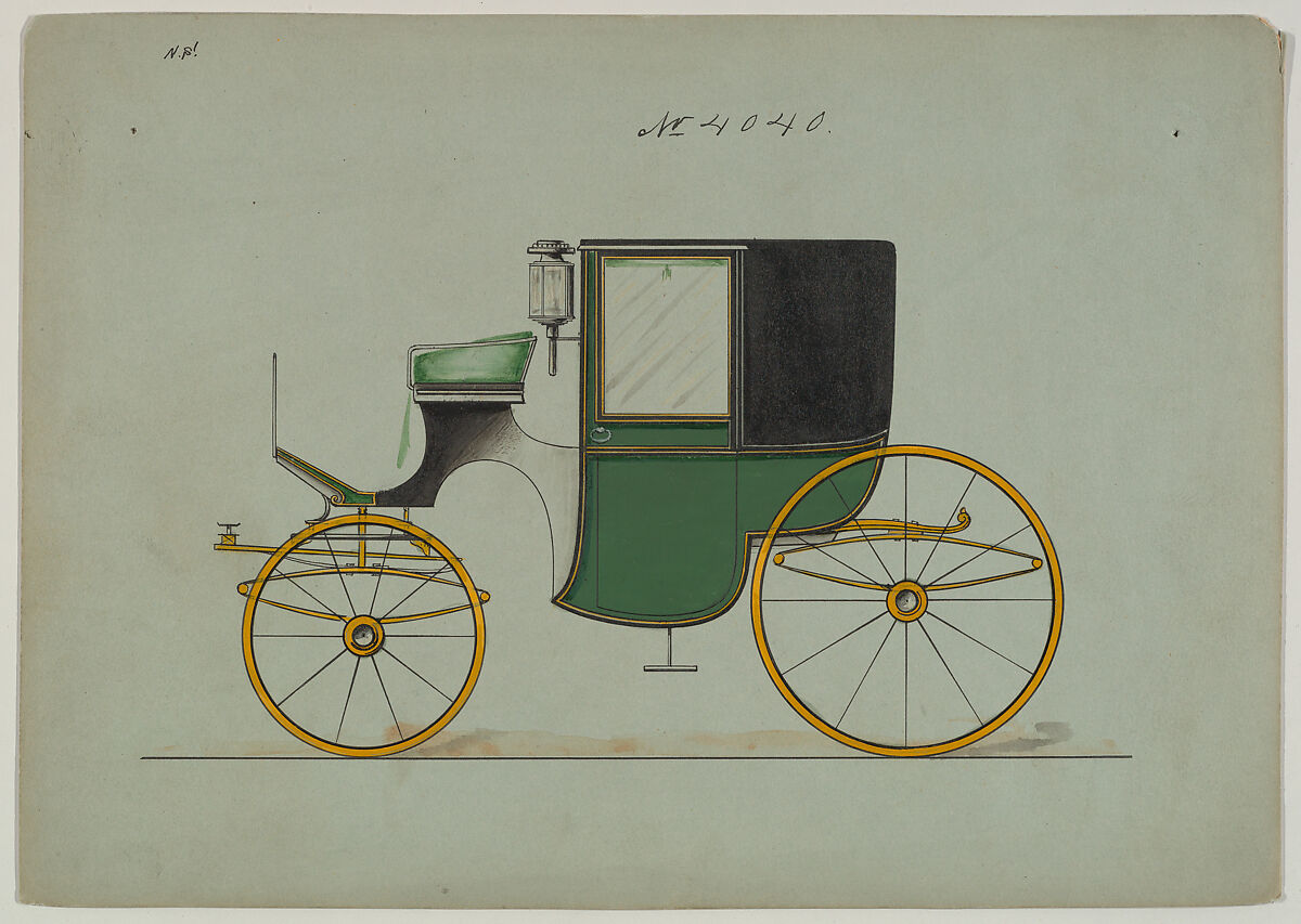Design for Brougham, no. 4040, Brewster &amp; Co. (American, New York), Pen and black ink, watercolor and gouache, with gum arabic 