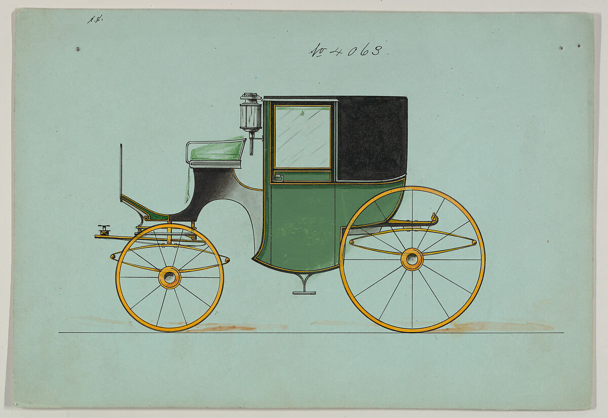 Design for Brougham, no. 4063, Brewster &amp; Co. (American, New York), Pen and black ink, watercolor and gouache 