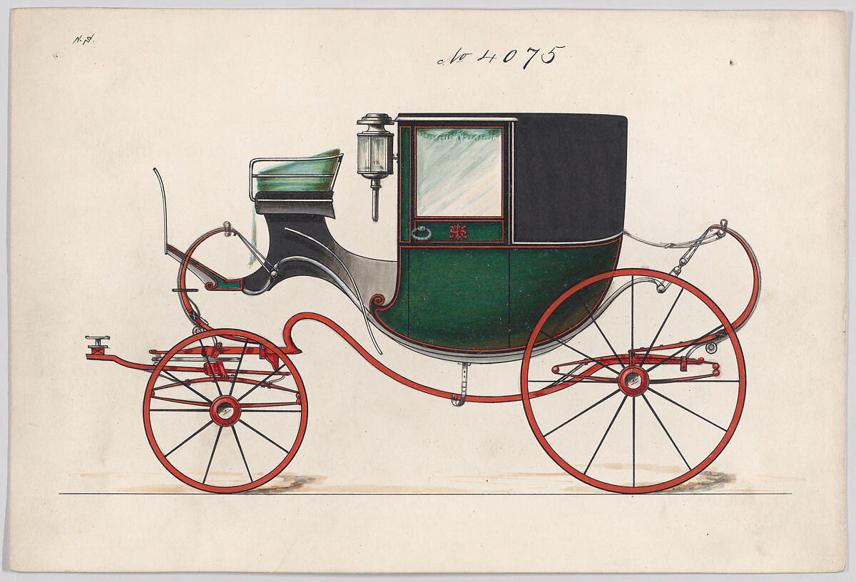 Design for Chariot D'Orsay no. 4075, Brewster &amp; Co. (American, New York), Pen and black ink , watercolor and gouache with gum arabic 