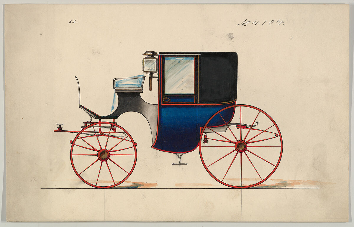 Design for Brougham, no. 4104, Brewster &amp; Co. (American, New York), Pen and black ink, watercolor and gouache with gum arabic and metallic ink 