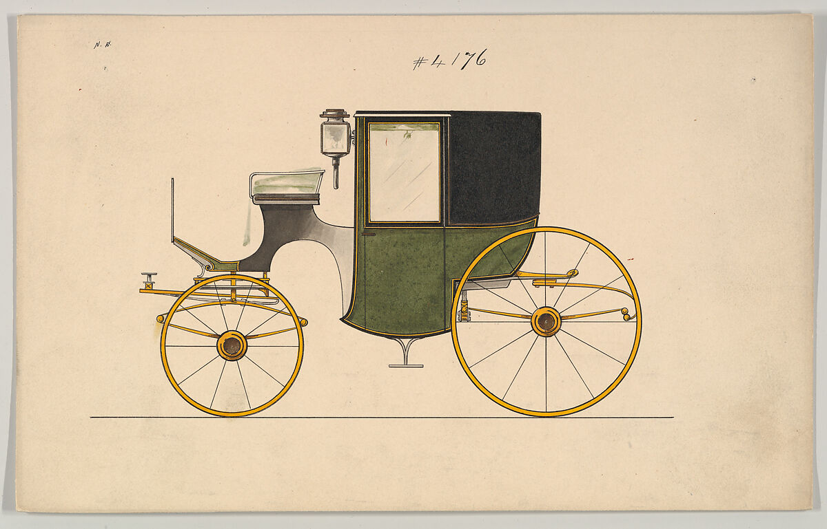 Design for Brougham, no. 4176, Brewster &amp; Co. (American, New York), Pen and black ink, watercolor and gouache with metallic ink 