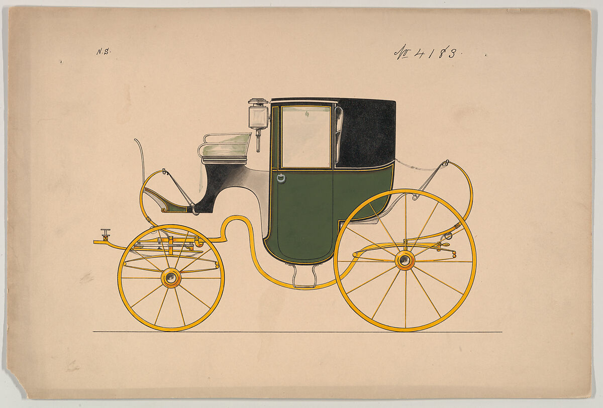 Design for Brougham/ D'Orsay, no. 4183, Brewster &amp; Co. (American, New York), Pen and black ink, watercolor and gouache 