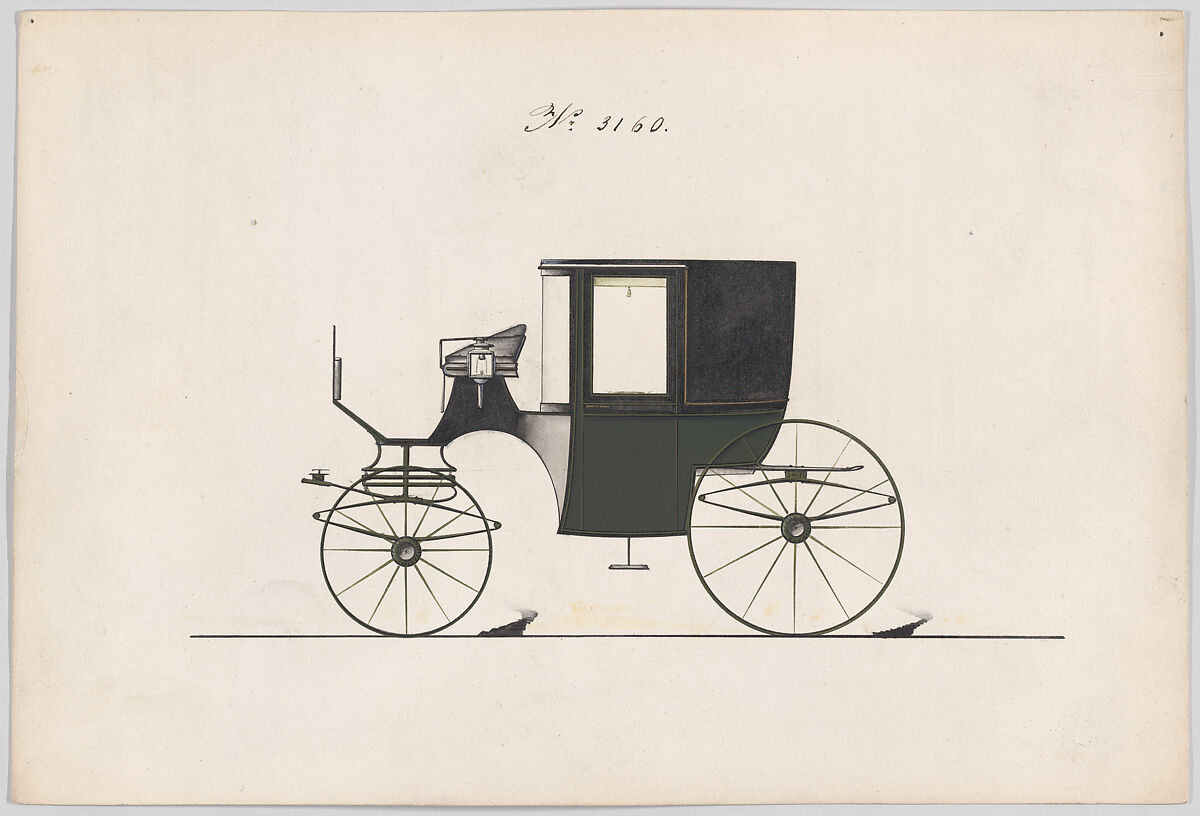 Design for Coupé, no. 3160, Brewster &amp; Co. (American, New York), Pen and black ink, watercolor and gouache, with metallic ink 