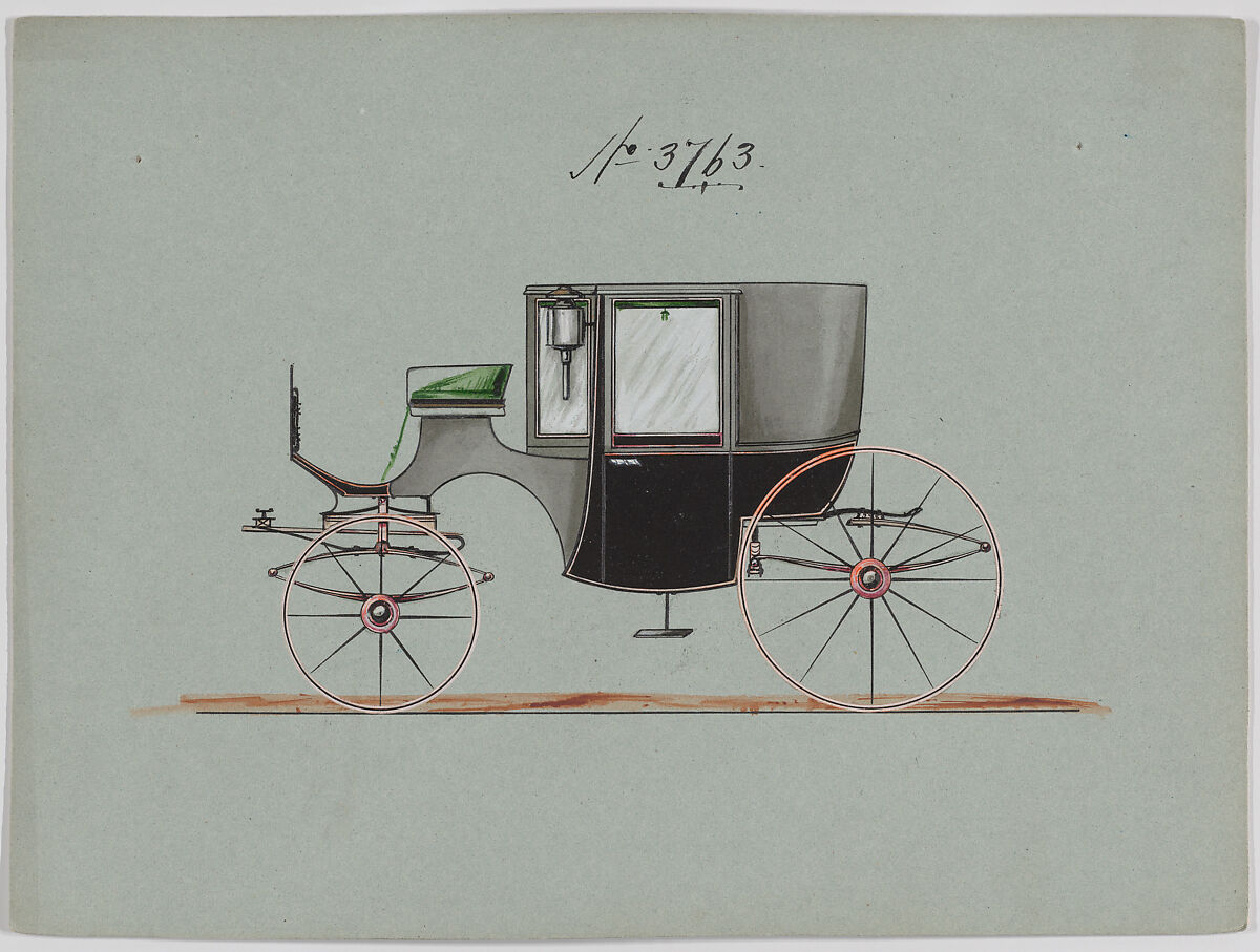 Design for Coupé, no. 3763, Brewster &amp; Co. (American, New York), Pen and black ink, watercolor and gouache with gum arabic. 