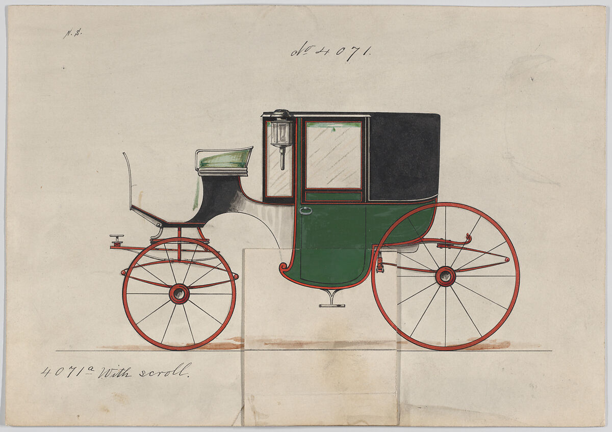 Design for Coupé, no. 4071, Brewster &amp; Co. (American, New York), Pen and black ink, watercolor and gouache with gum arabic 