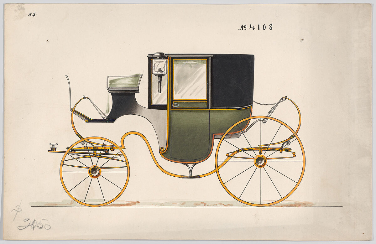 Design for Coupé, no. 4108, Brewster &amp; Co. (American, New York), Pen and black ink, watercolor and gouache with gum arabic 