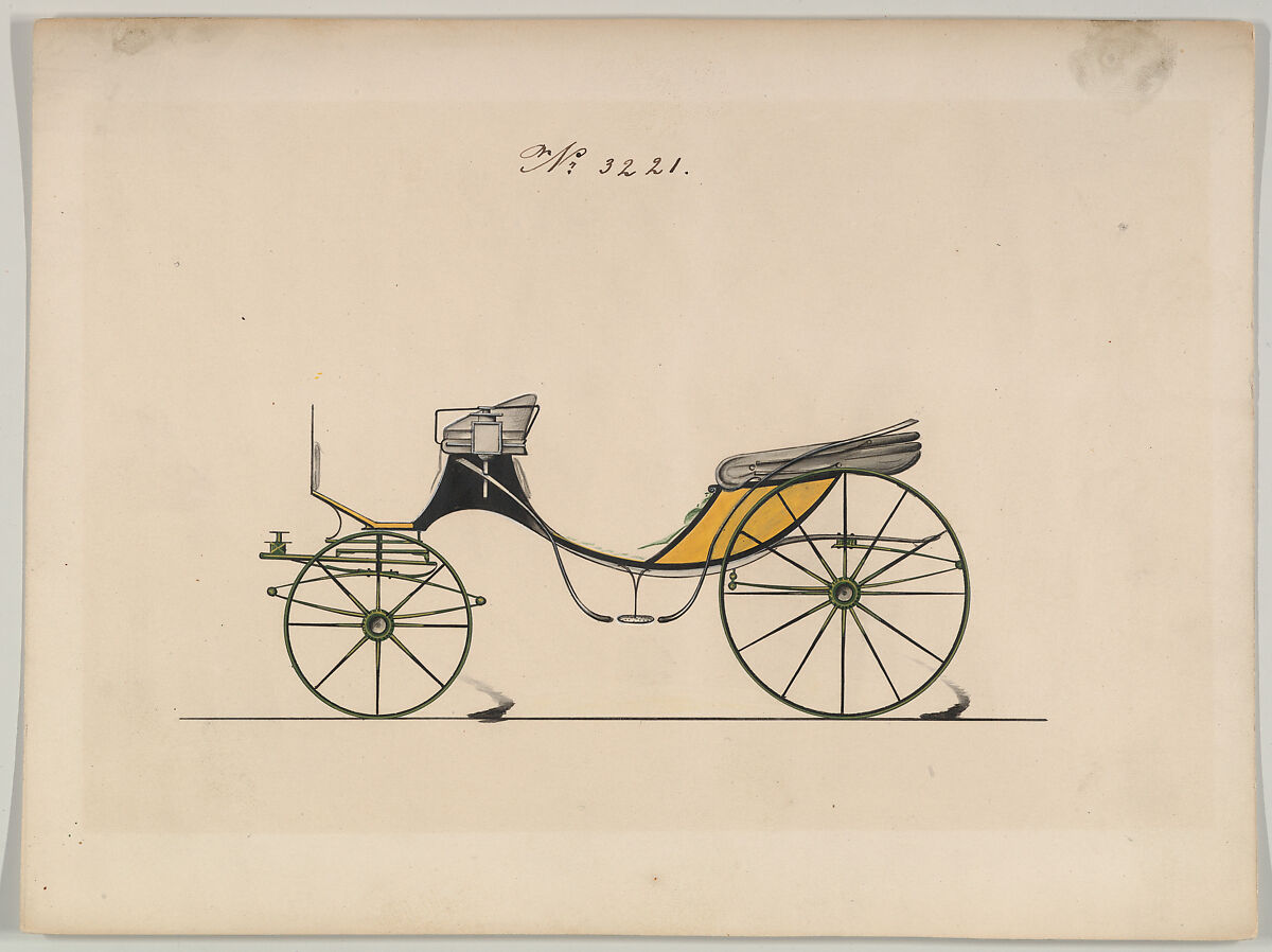 Design for Cabriolet or Victoria, no. 3221, Brewster &amp; Co. (American, New York), Pen and black ink, watercolor and gouache with gum arabic 