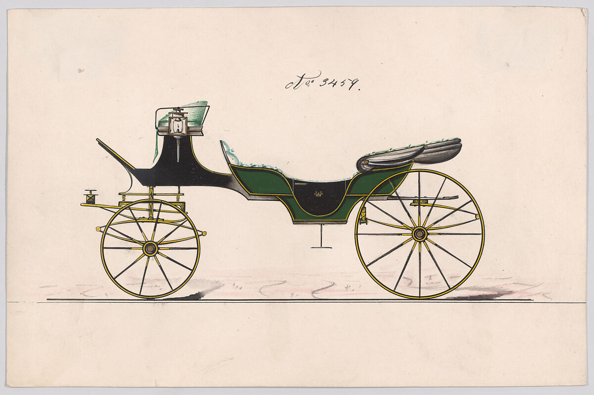 Design for Cabriolet or Victoria, no. 3459, Brewster &amp; Co. (American, New York), Pen and black ink, watercolor and gouache with gum arabic 