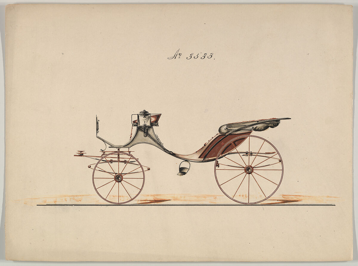Design for Cabriolet or Victoria, no. 3533, Brewster &amp; Co. (American, New York), Pen and black ink, watercolor and gouache with gum arabic 