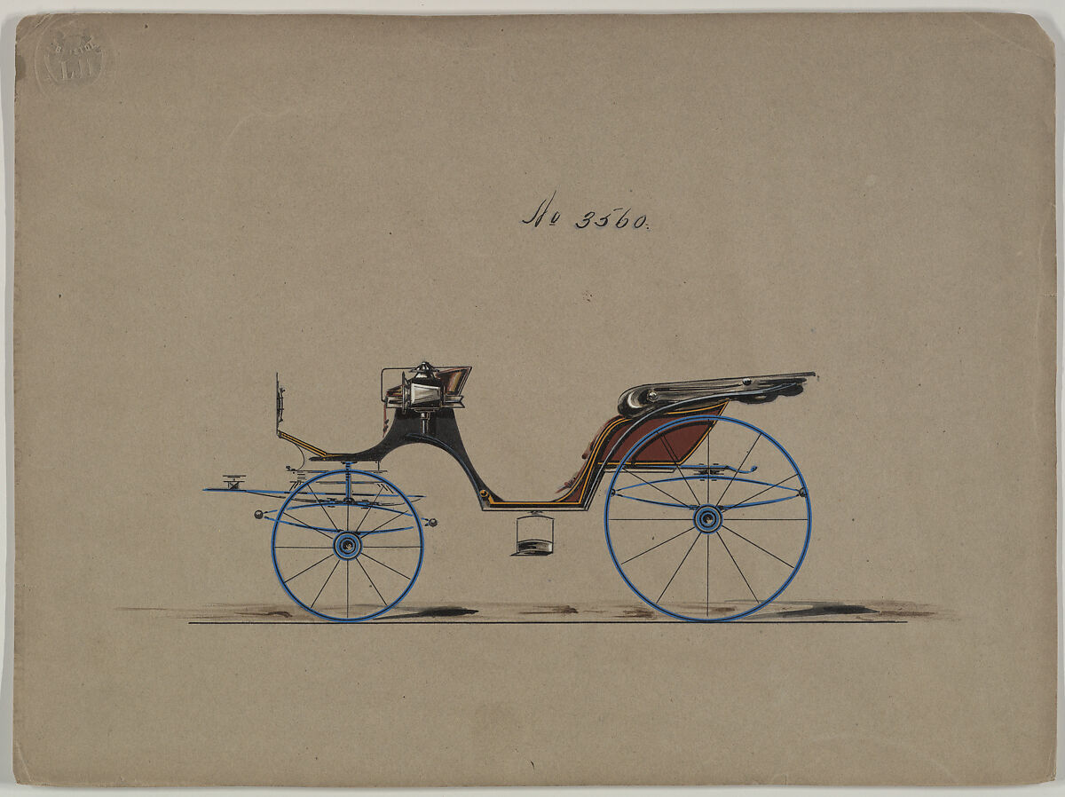 Design for Cabriolet or Victoria, no. 3560, Brewster &amp; Co. (American, New York), Pen and black ink, watercolor and gouache 