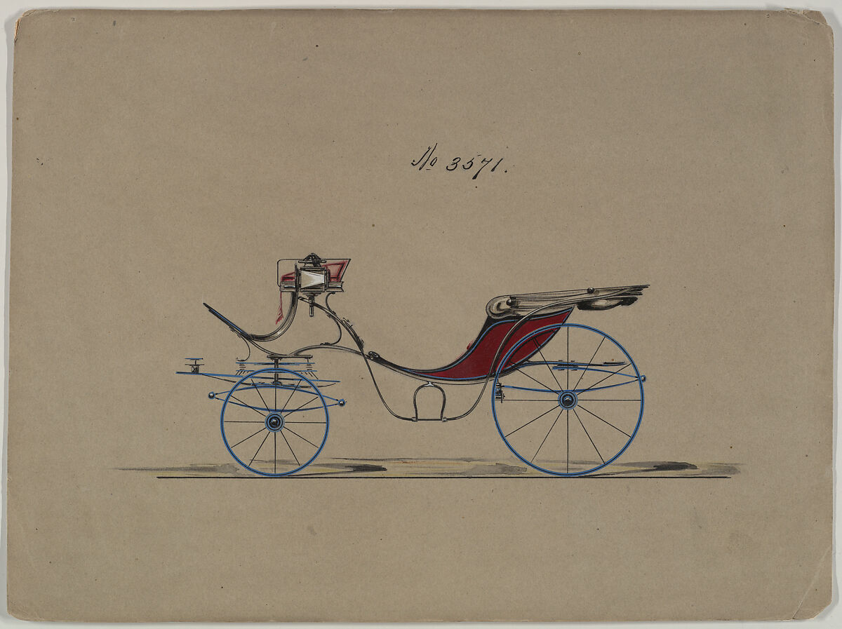Design for Cabriolet or Victoria, no. 3571, Brewster &amp; Co. (American, New York), Pen and black ink, watercolor and gouache 